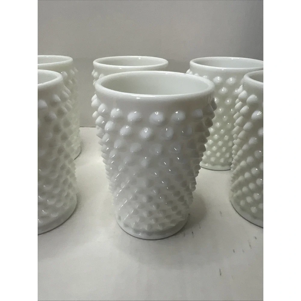 Set of 6 Vintage Fenton White Milk Glass Hobnail Tumblers